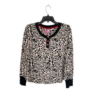 NWT BETSEY JOHNSON | Knit Long Sleeve Leopard Print Fuzzy Soft Pajama Top S